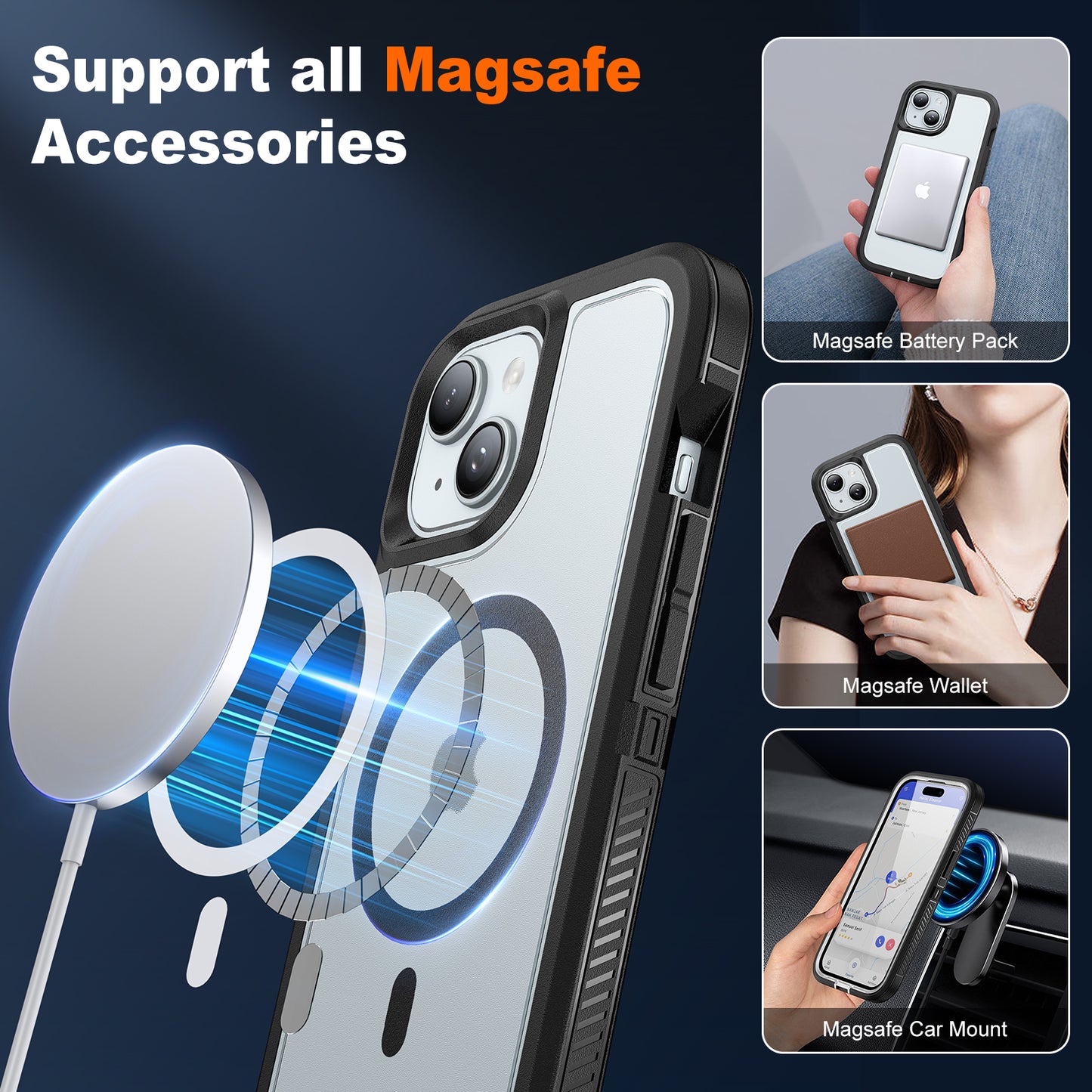 JAME Magnetic for iPhone 15 Case with 2 Glass Screen Protectors, Compatible with Magsafe, Military-Grade Protection, Hard Protective Cover Shockproof Phone Case for iPhone 15, 6.1 inch, Matte Clear