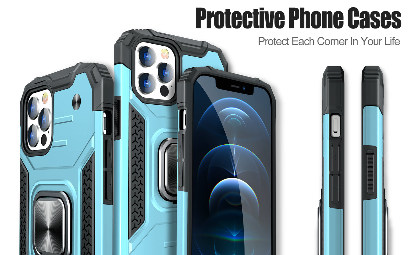 JAME Case for iPhone 12 Pro Max Case with Screen Protectors 2Pcs, Military-Grade Drop Protection Cover, Protective Phone Cases, with Ring Kickstand, Bumper Case for iPhone 12 Pro Max 6.7”