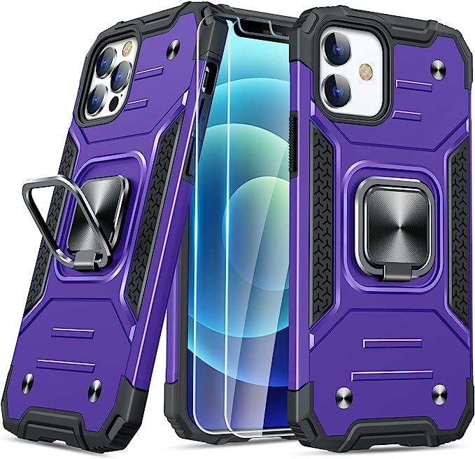 JAME Case for iPhone 12 Pro Max Case with Screen Protectors 2Pcs, Military-Grade Drop Protection Cover, Protective Phone Cases, with Ring Kickstand, Bumper Case for iPhone 12 Pro Max 6.7”