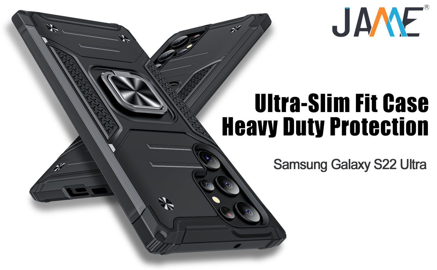 JAME for Galaxy S22 Ultra Case [NOT for S22 or S22 Plus], Rugged Bumper Protective Case for Samsung S22 Ultra Case, with Metal Ring Holder Kickstand for Galaxy S22 Ultra Case
